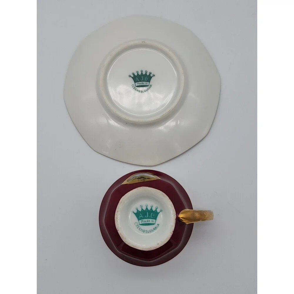 AJ Co Demitasse Teacup & Saucer made in Czechoslovakia Art Nouveau
